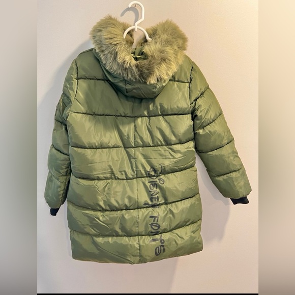 Disney  Fonts Down Jacket With Fur Collar Puffer  Coat Cozy  Jacket  S 3XL Green - Picture 8 of 8